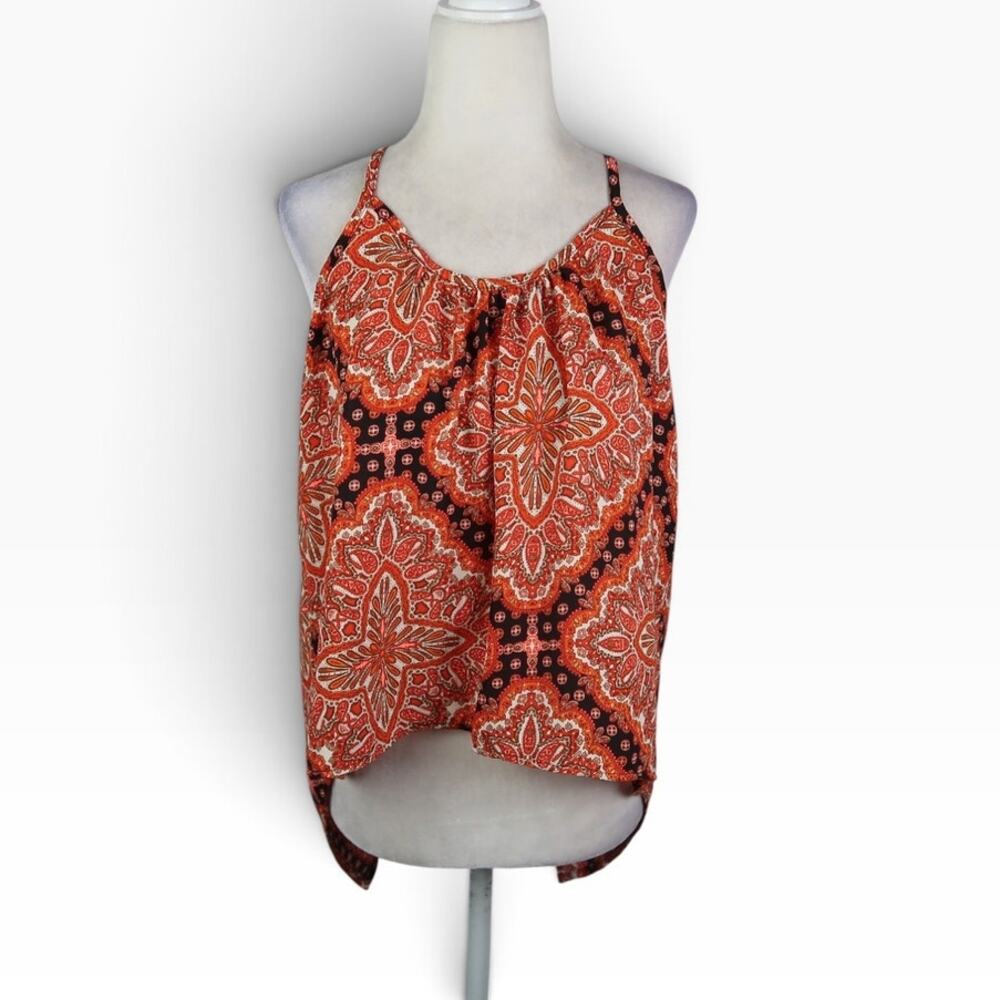 Vintage Y2K Wet Seal Orange Mandala Print Bandana Halter Tank Top M